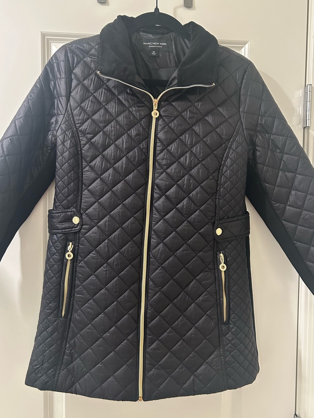 Marc New York Black Quilted Puffer Coat with Gold Hardware